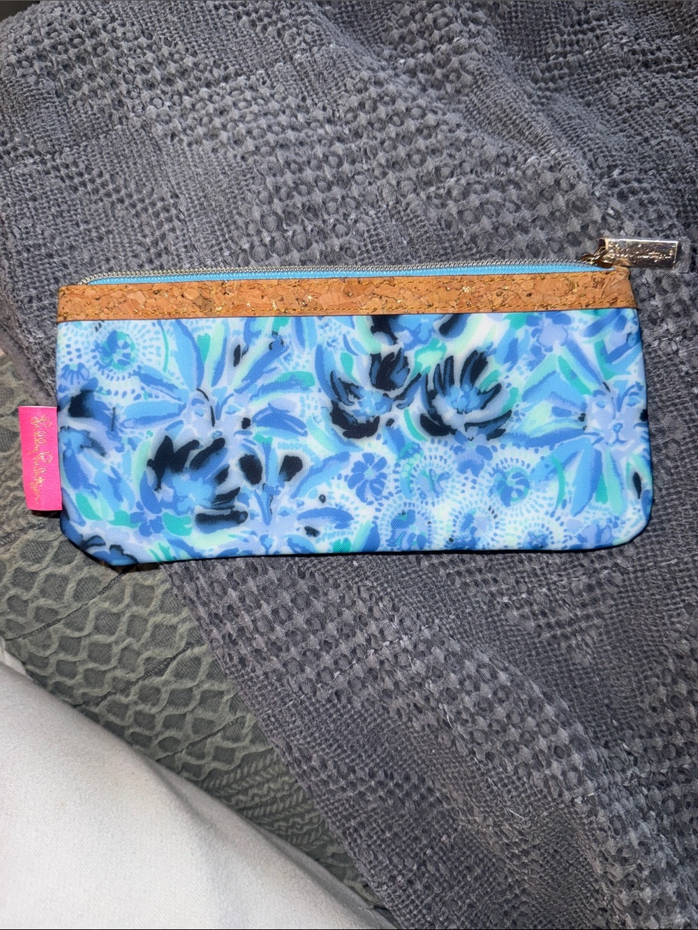 Lilly Pulitzer Blue Floral Mini Pouch with Cork Trim